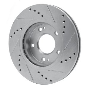 Hyundai Santa Fe Brake Rotor (1) - Front Left - R1 Concepts - Drilled & Slotted - Silver - `01-`05